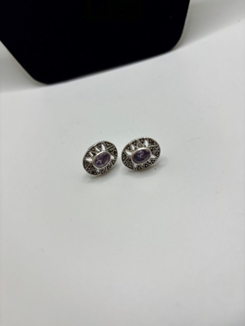 Sterling Silver Amethyst Stud Earrings View 2